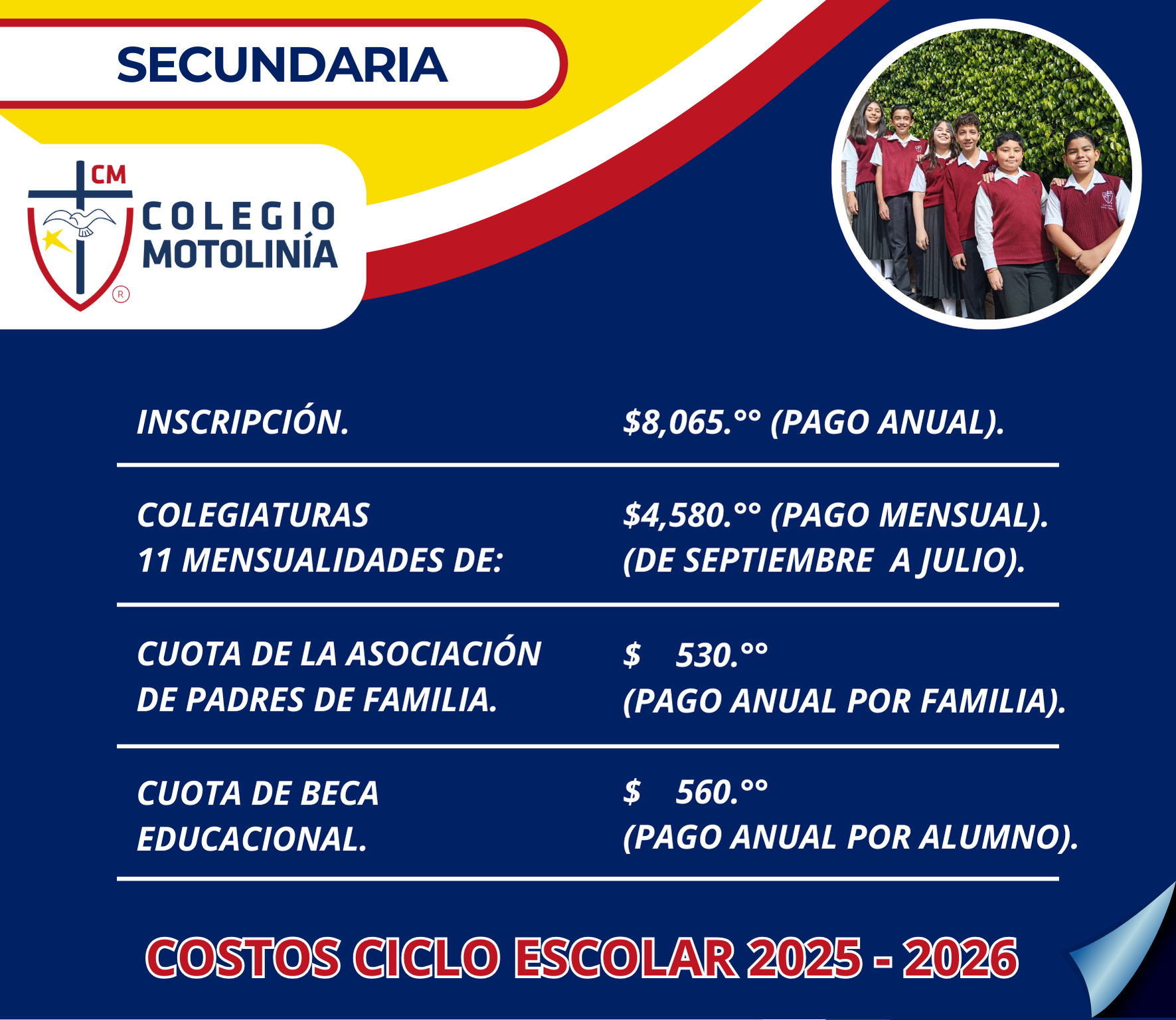 Costos Secundaria 25-26